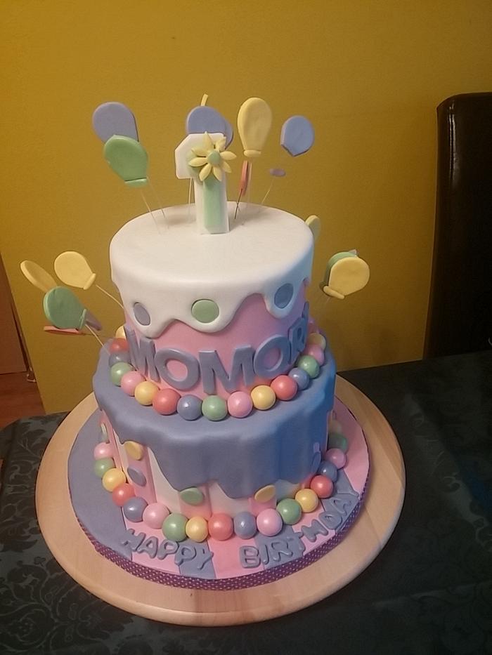 pastel colored theme birthday cake