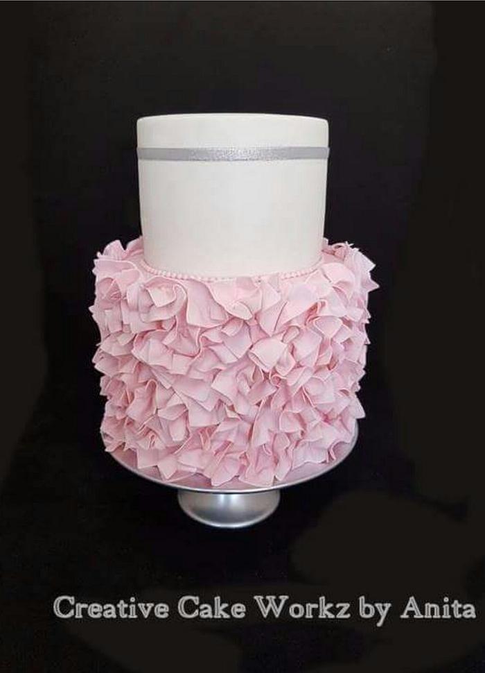 Pink Tissue Ruffle Engagement Cake