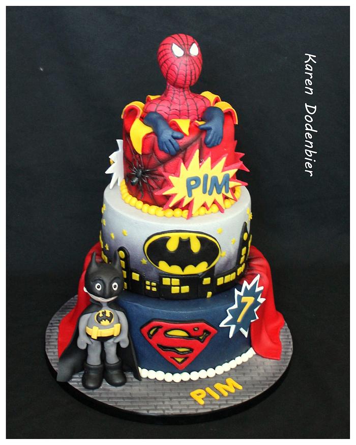 Spiderman, Batman and Superman cake