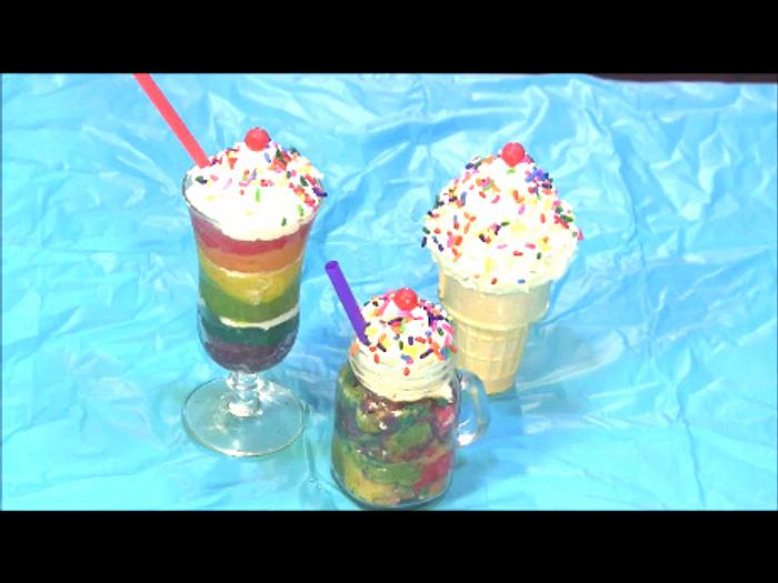 Mini Rainbow Cake Pop Milkshake and Ice  Cream Cone