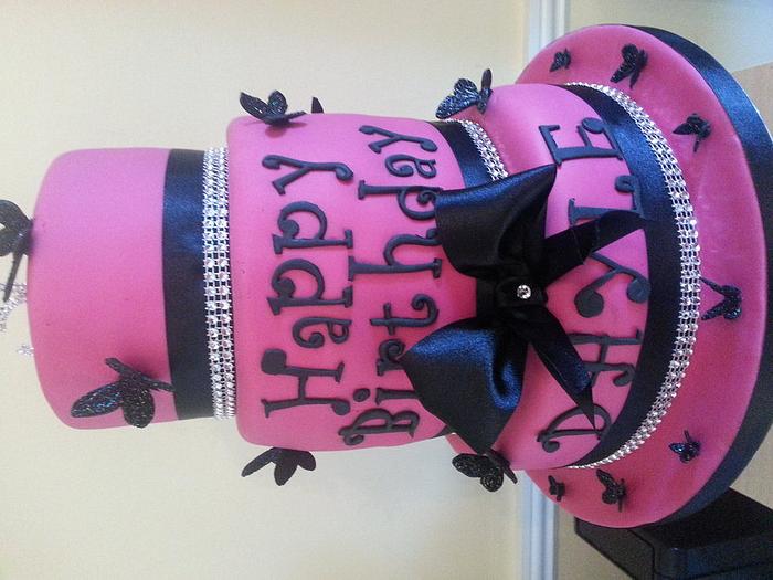 Pink and Black birthday cake