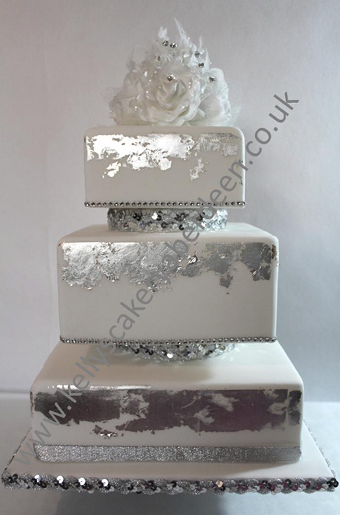 White silver leaf cake