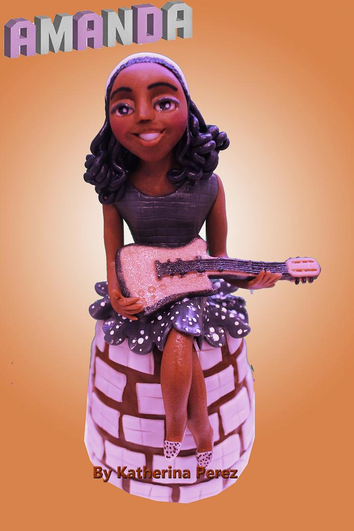 Musician girl cake topper