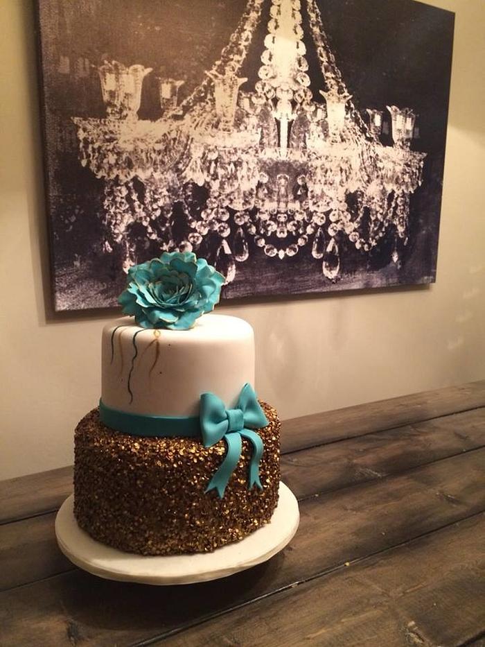 Teal and Gold Sequins cake