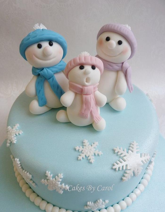 Snow men children Christmas cake