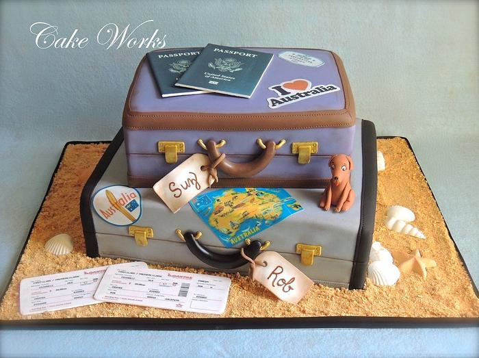 Australia themed luggage cake 