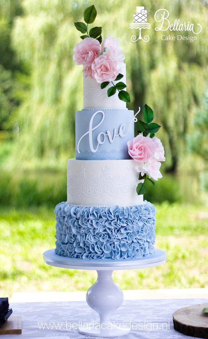 Pale blue wedding cake