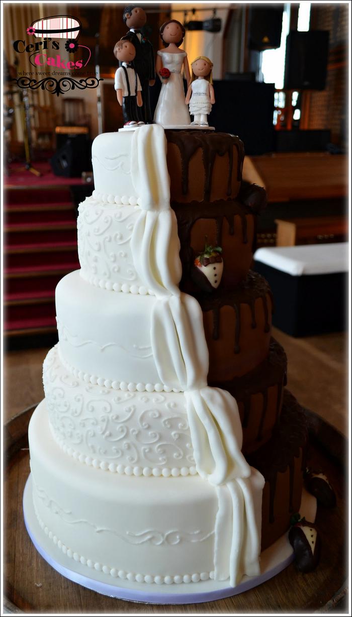5 Tier half and half wedding cake