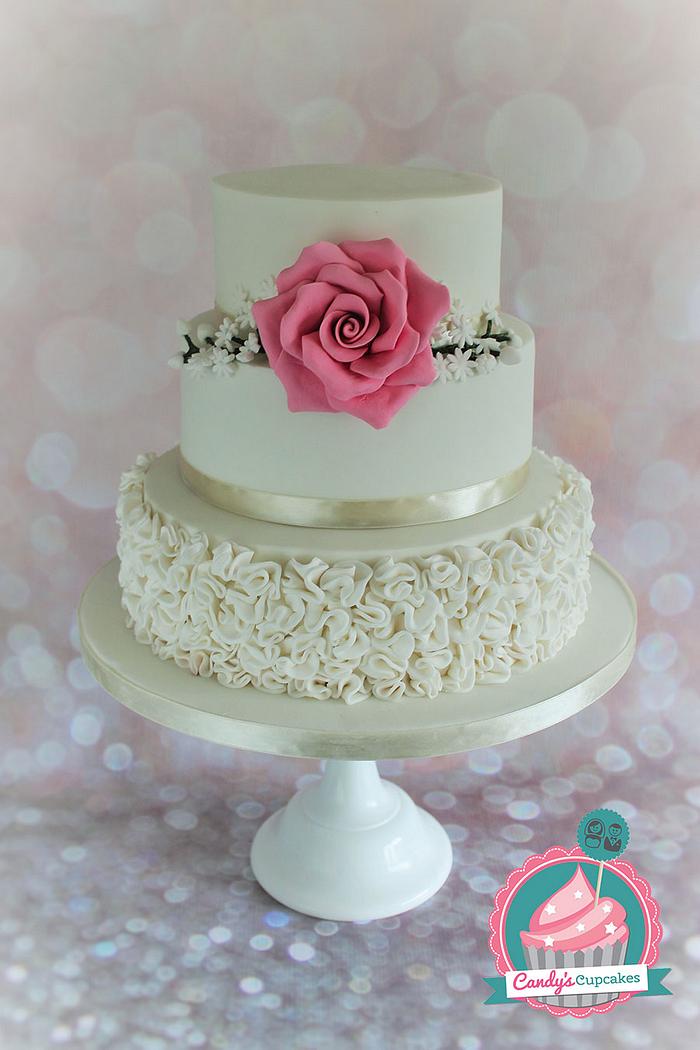 Ruffles and a Rose Wedding Cake