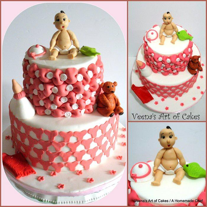 Pink Baby Cake with Baby Topper