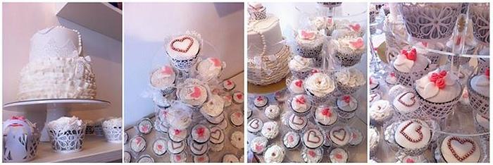 wedding cake with cupcakes