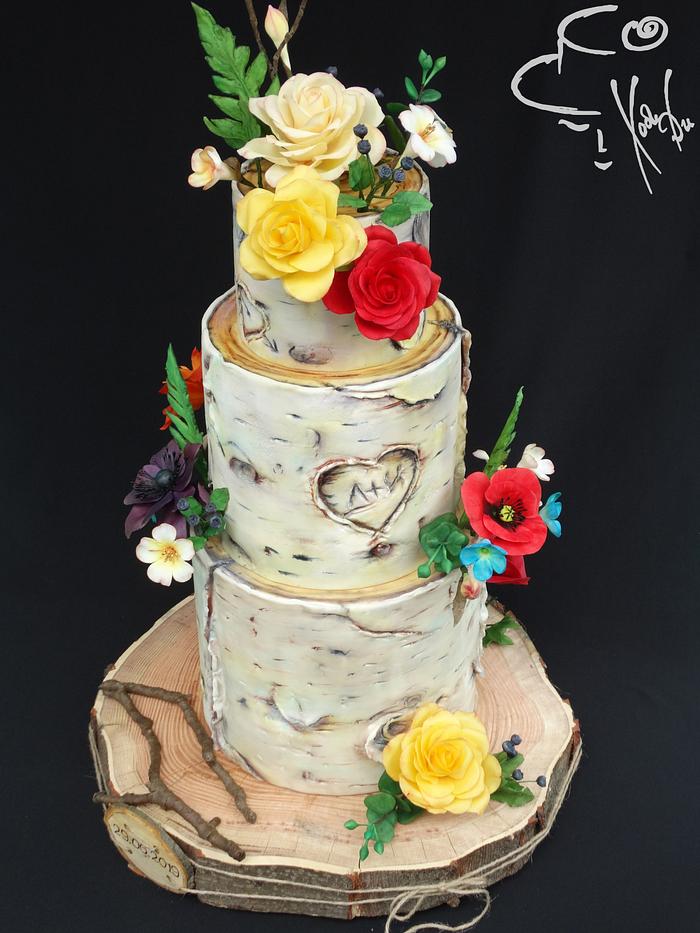 Birch bark wedding cake