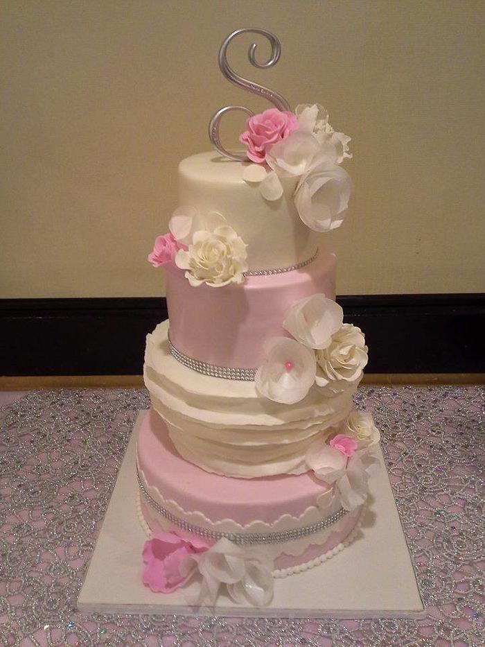 Pink wafer paper flowers  cake