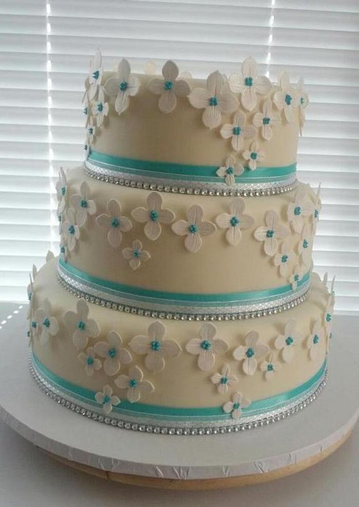 Teal Hydrangea Wedding Cake