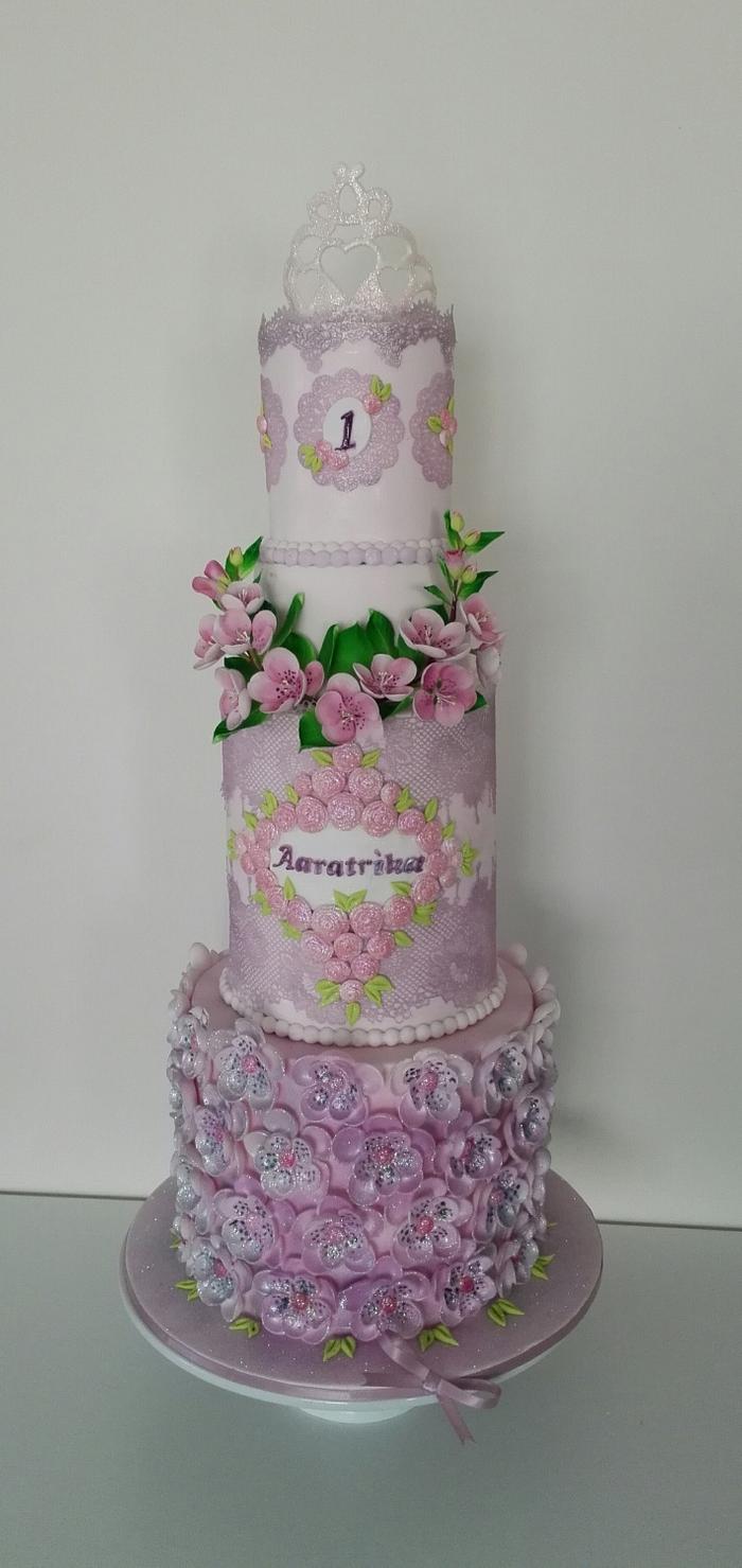 Flowers and crown birthday cake