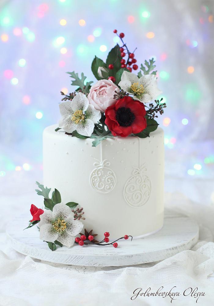 Christmas Cake With Flowers And Chocolate Wedding Details Wedding Cake  Winter Cake With Cones Stock Photo - Download Image Now - iStock