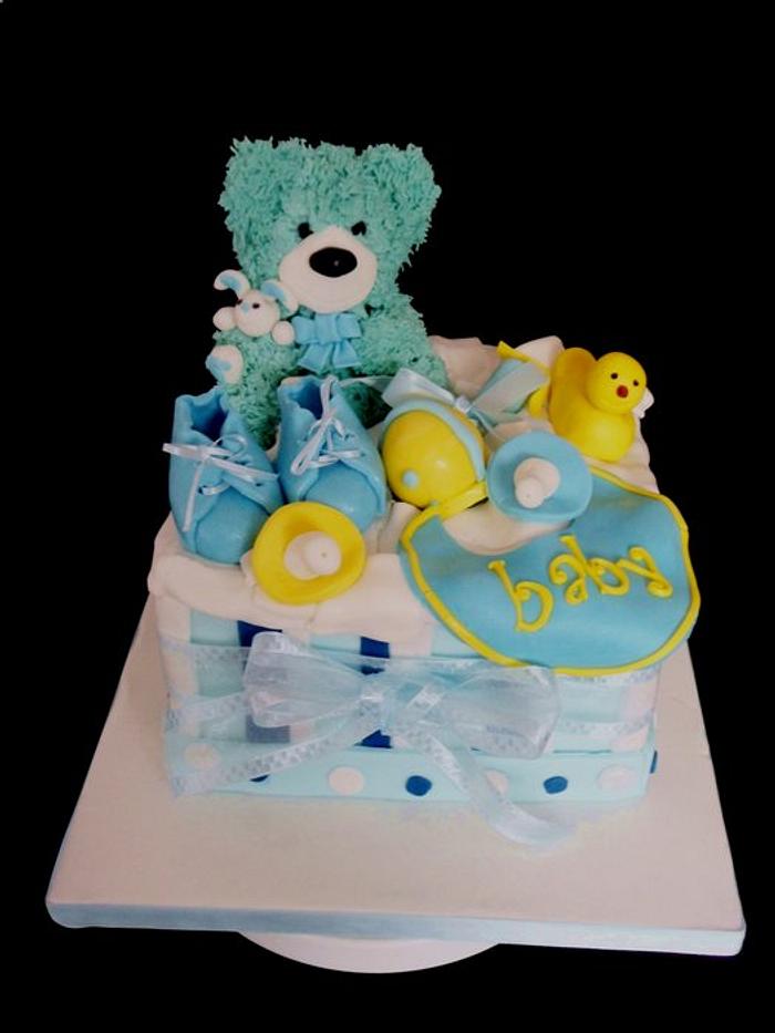 Baby shower gift box cake