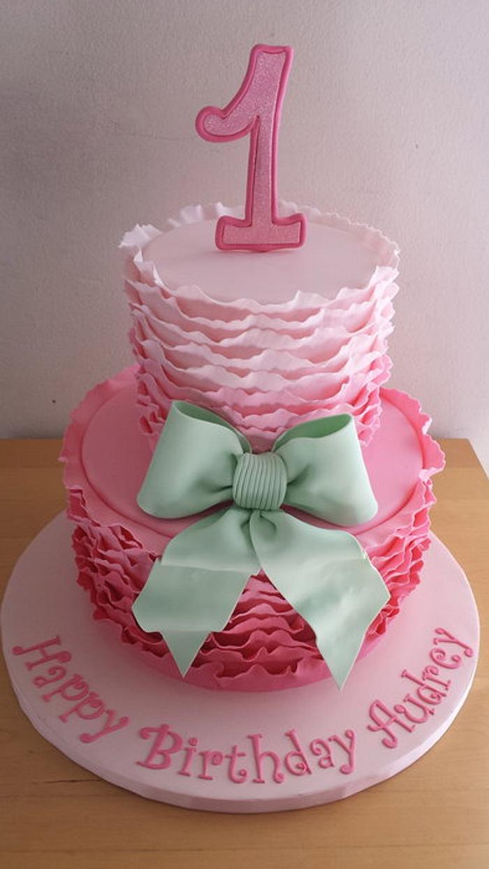 Pink ombre ruffles with minty green bow
