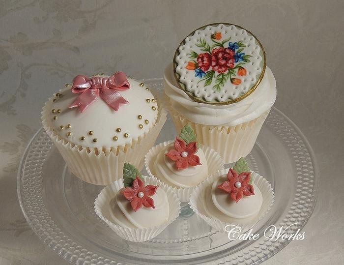 Vintage theme cupcakes and cake truffles