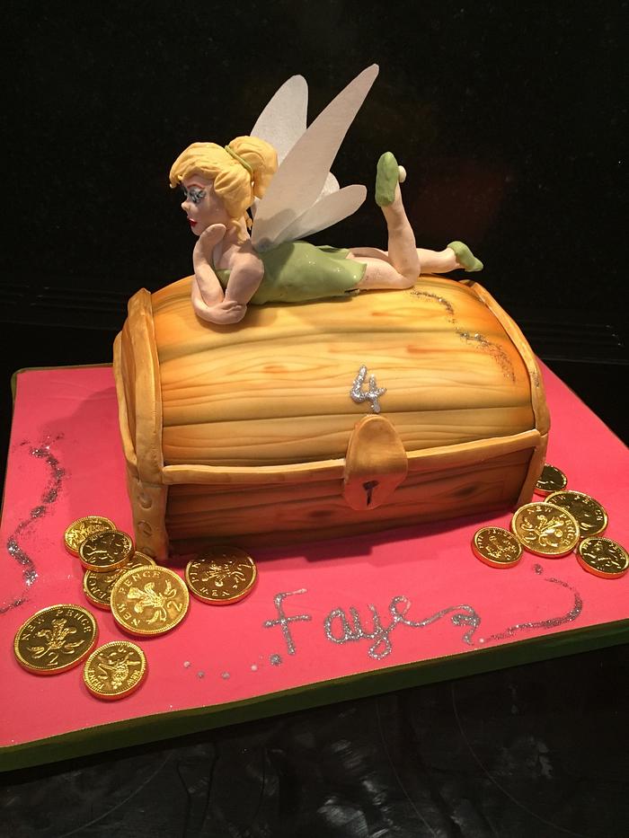 Tinkerbell on treasure chest cake -  chocolate 