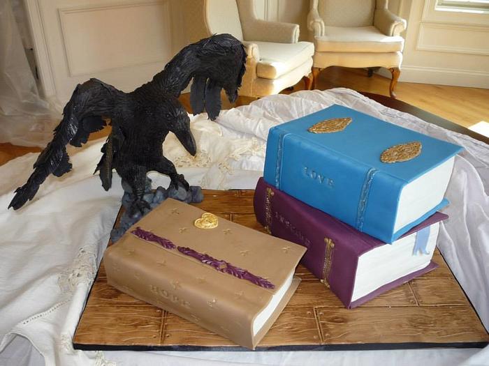 Crow and Books Cake