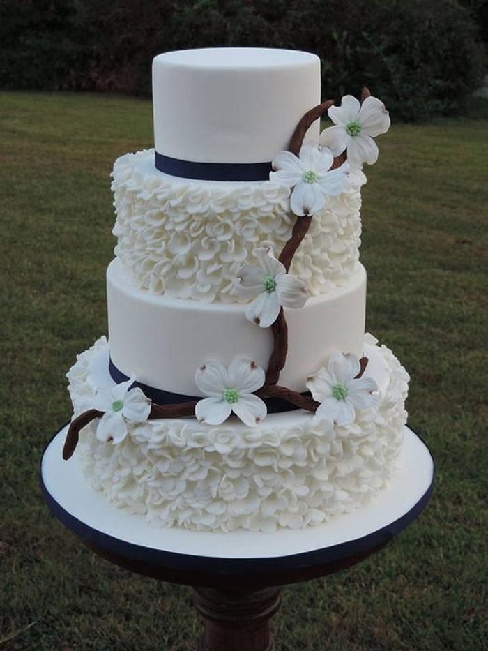 Dogwood Blossoms & Ruffled Wedding Cake