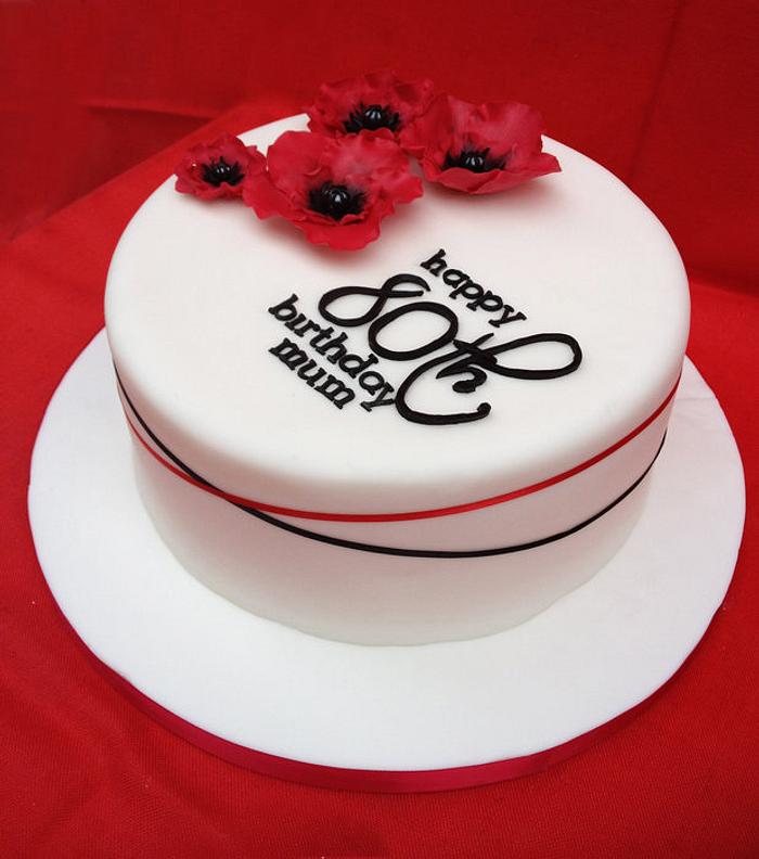 80th Birthday Red Poppy themed cake