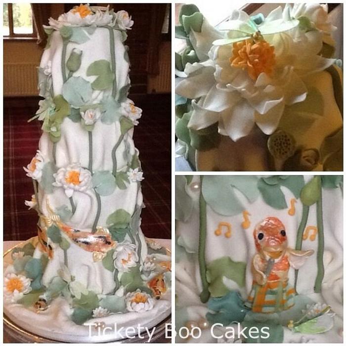Tickety Boo - Water lily, koi and dragonfly wedding cake