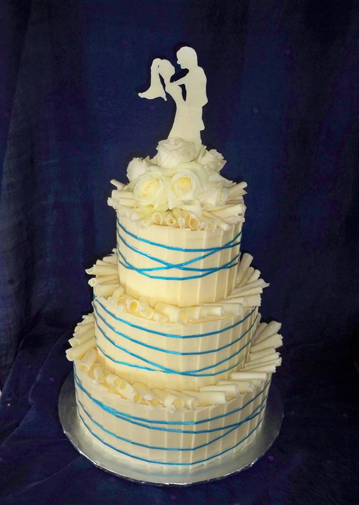 aqua white chocoalte wedding cake