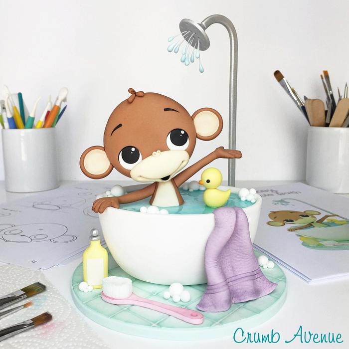 Monkey in a Bubble Bath Cake Topper