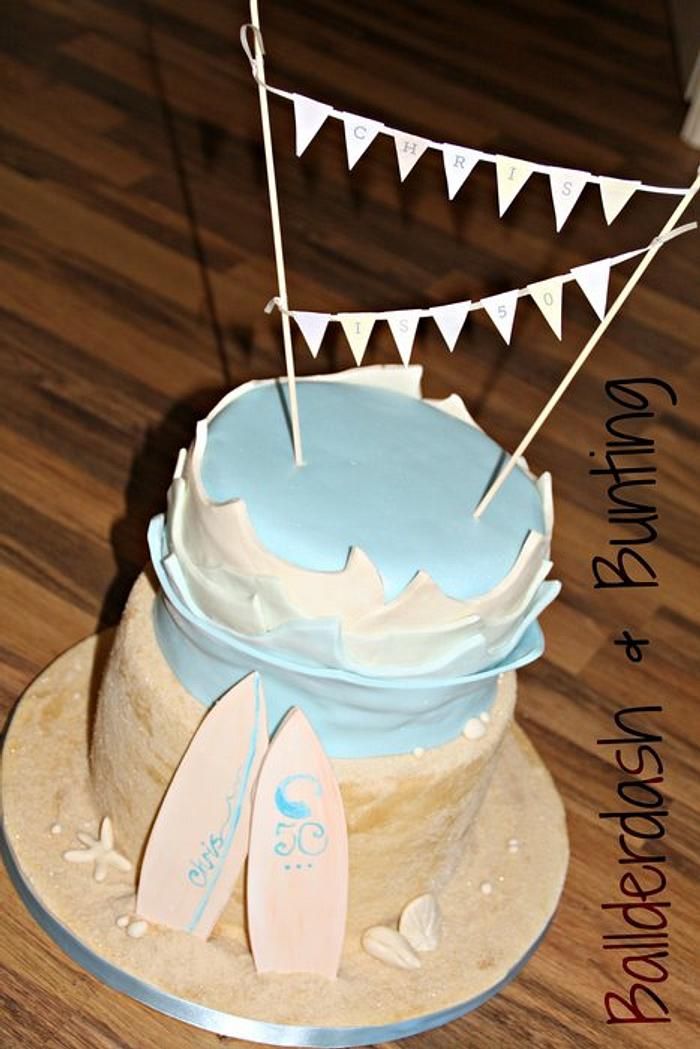 Surfing themed cake