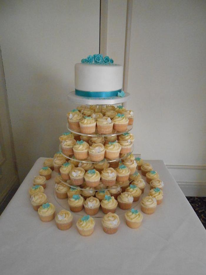 Teal & Silver Wedding cupcake tower