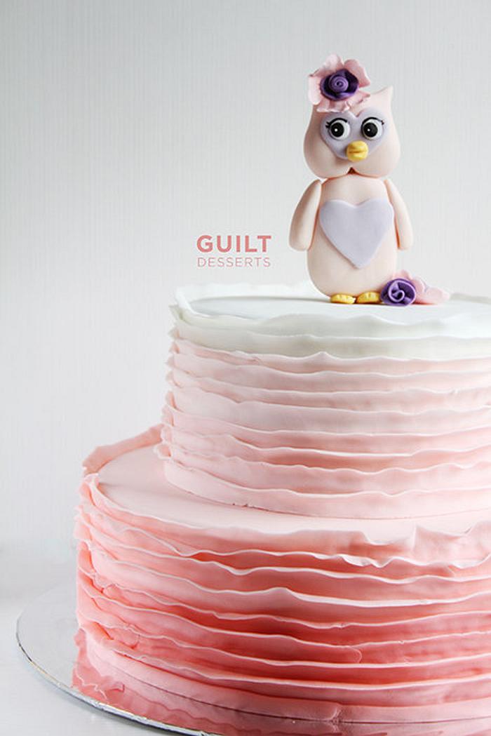 Pretty Pink Ruffle Owl Cake