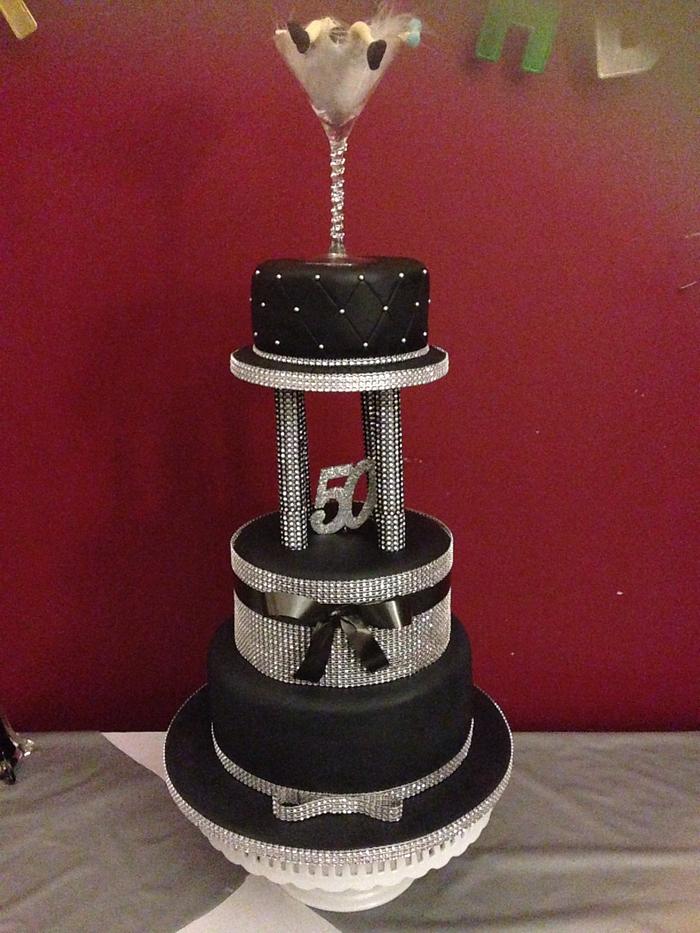 Black & bling themed tower cake