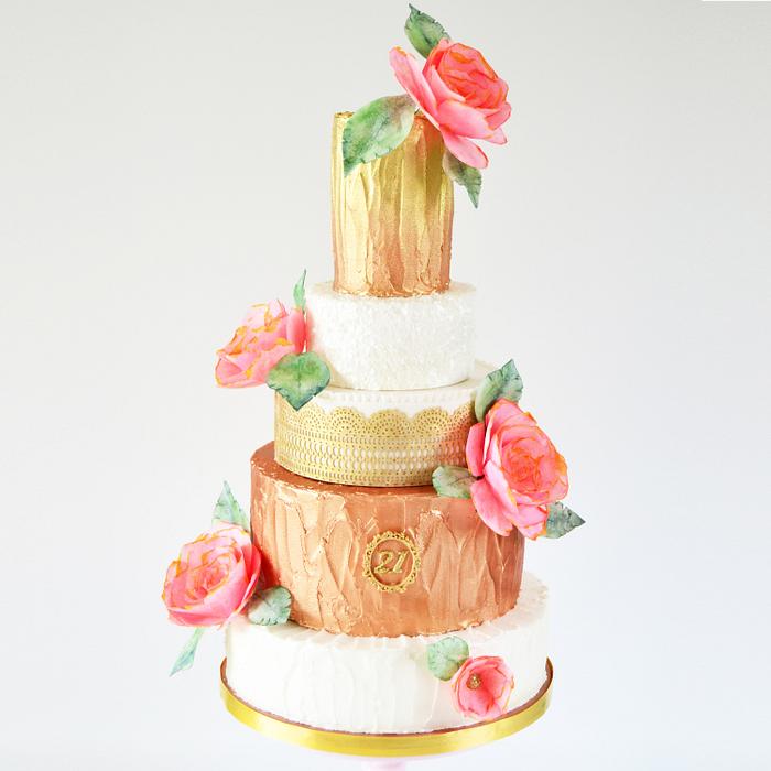 Boho Chic Wafer Paper Flower Wedding Cake