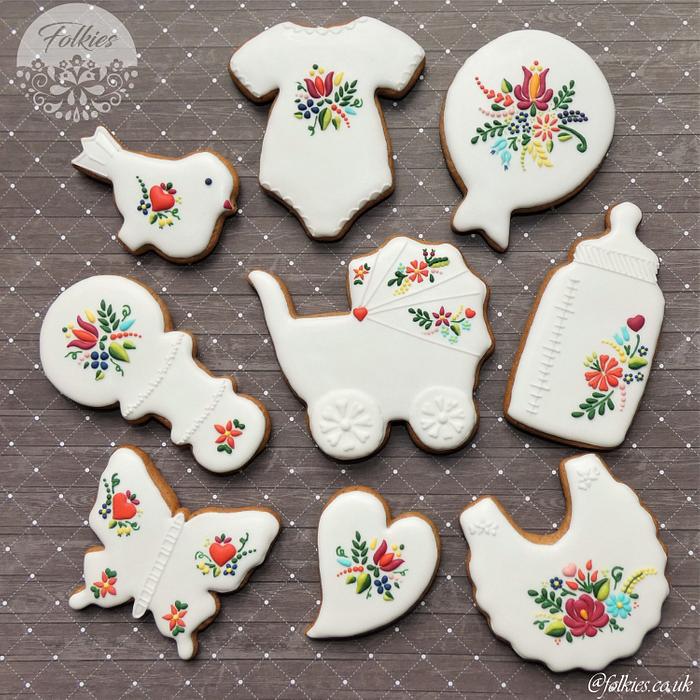Folklore baby shower cookies
