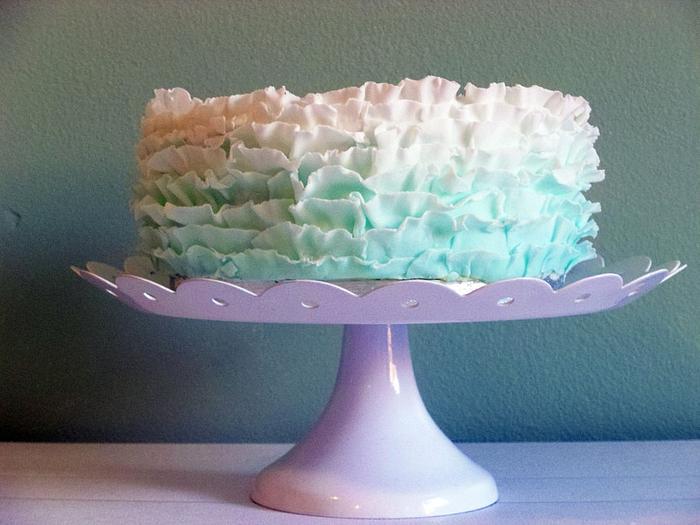 Blue Ombre Ruffle Cake