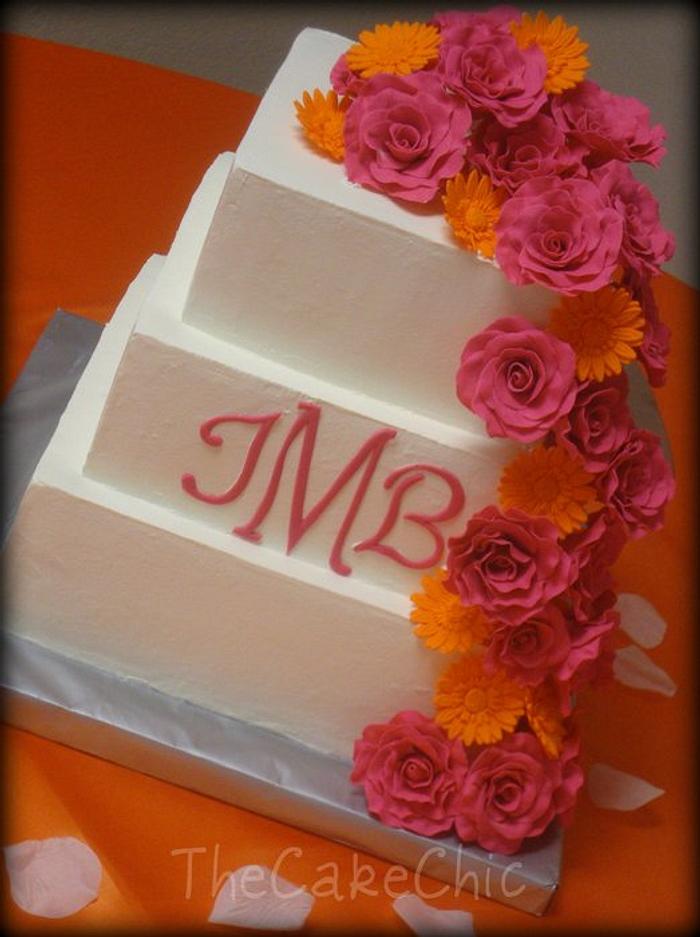 Orange and Pink wedding cake
