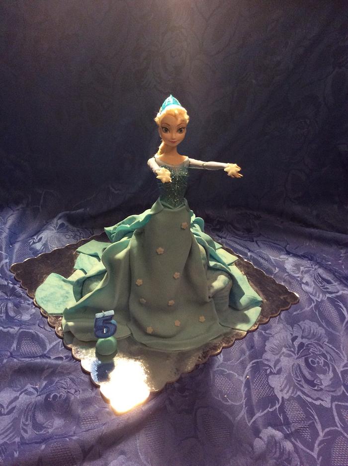 Elsa doll cake 