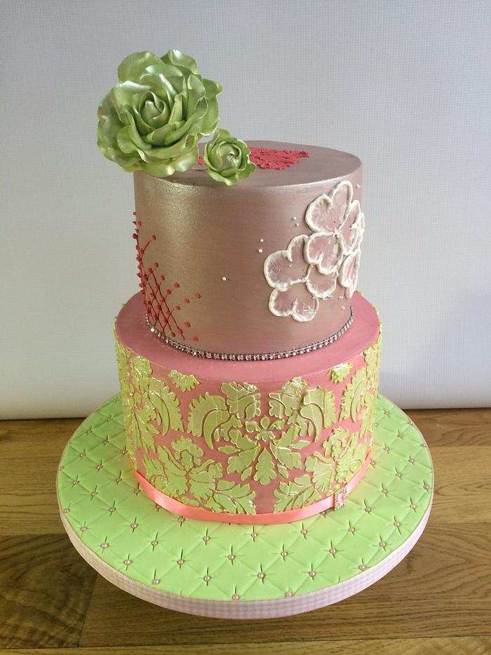 Pink and Green Birthday cake, just a small nod to St Patricks day
