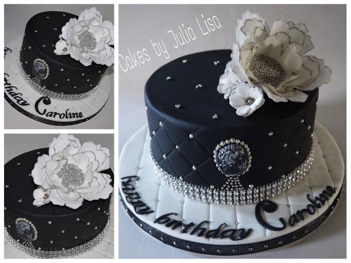 Quilted black & silver birthday cake