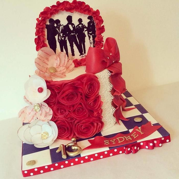 One Direction birthday with wafer flowers and handpainted silhouette