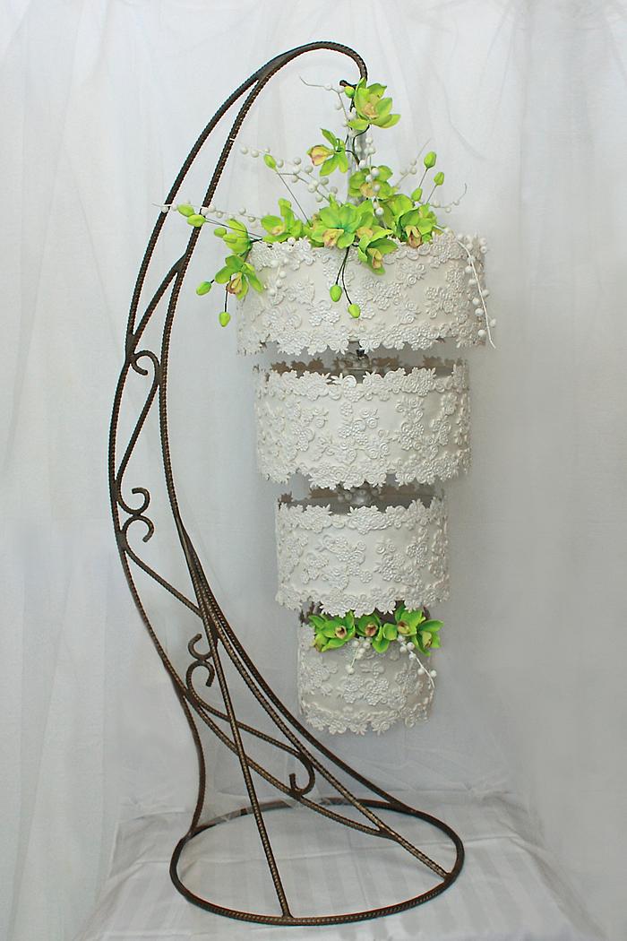Green Orchids - a hanging wedding cake