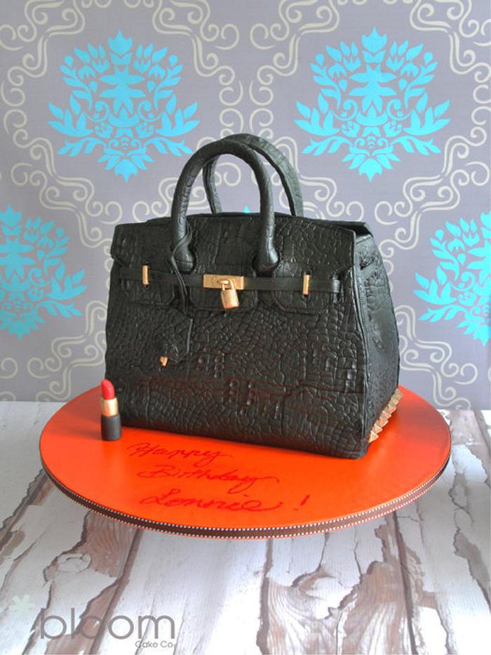 Hermes alligator skin studded hand bag cake