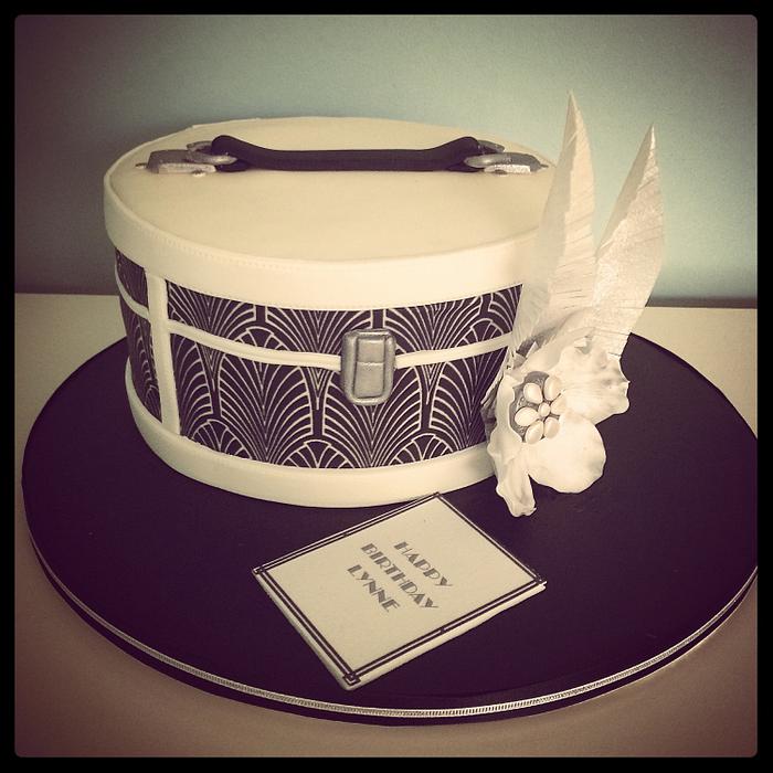 Art Deco hat box with feather fascinator 
