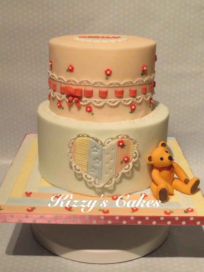 Old Fashioned Teddy and Lace Christening Cake