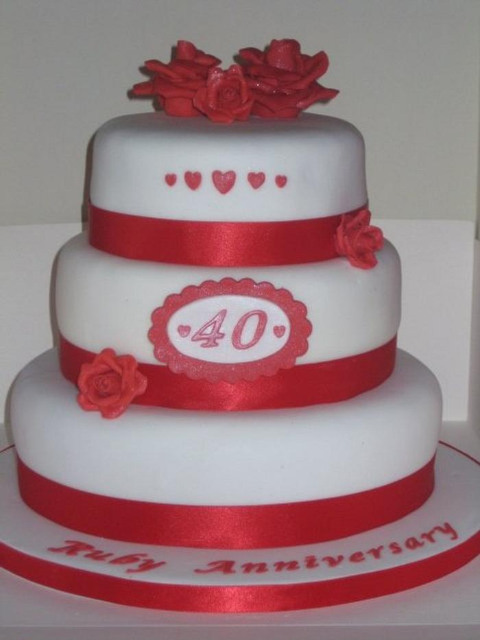 White and Red Ruby Wedding Cake