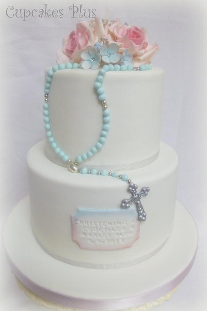 Pink and blue Christening Cake