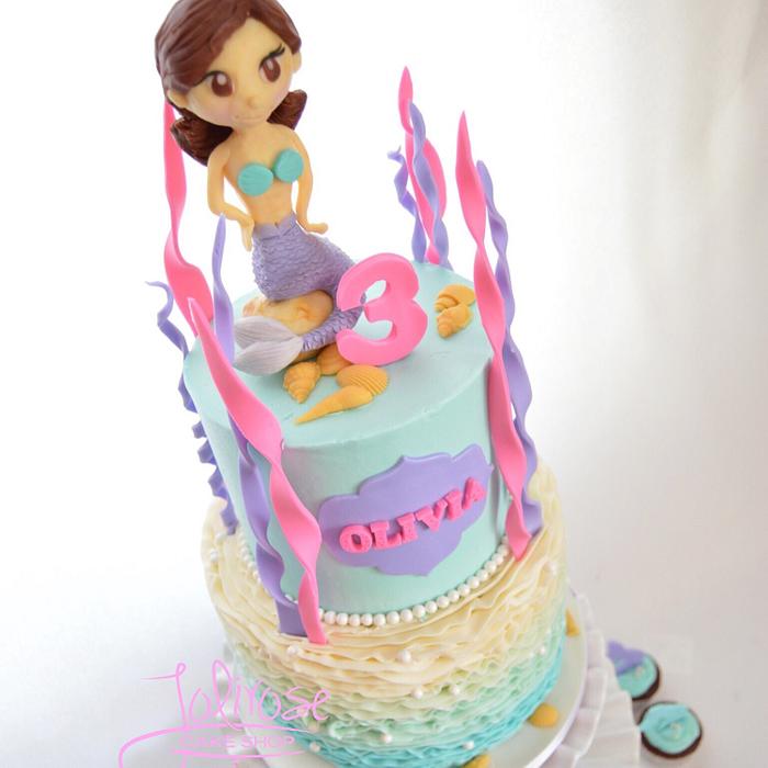 Mermaid Birthday Cake and Cupcakes