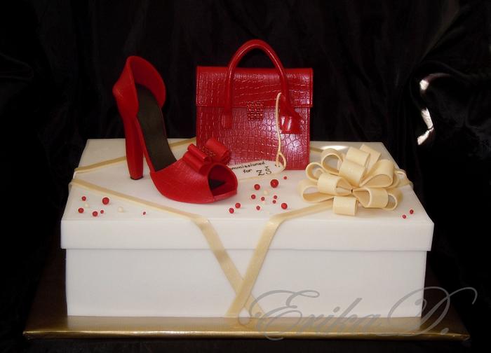 box with shoe and handbag